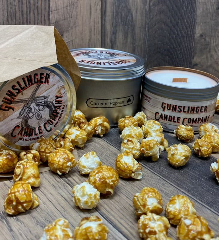 Caramel Popcorn Natural Soy Wax Candle with Crackling Wood Wick –  Gunslinger Candle Company LLC